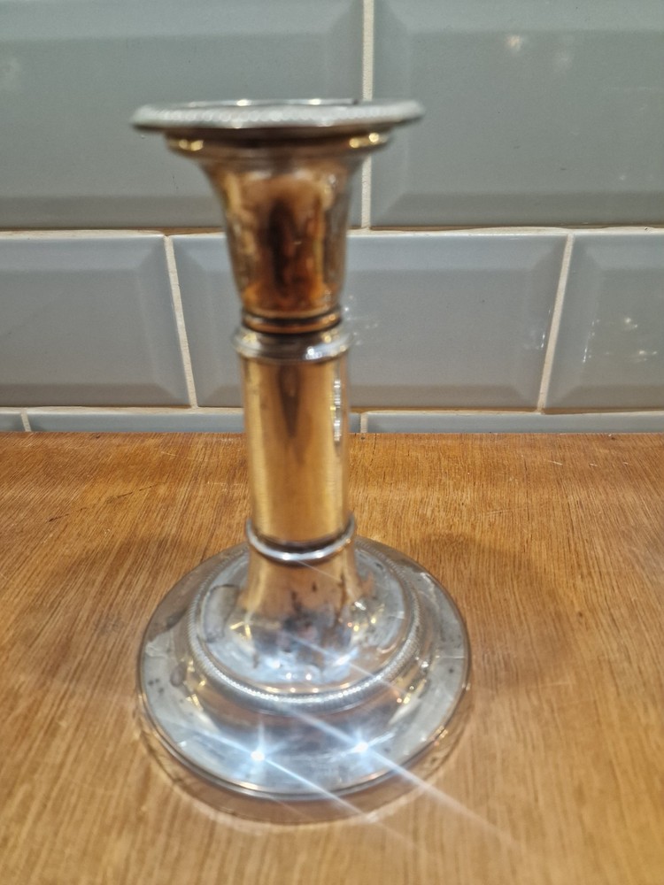 Pair Antique Silver Plated Neoclassical Candlesticks