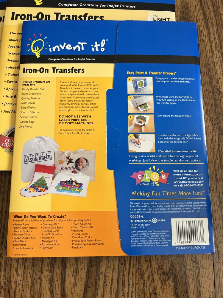 Invent It & U Create It Iron-On Transfers for Light Fabrics 40 Sheets Unused