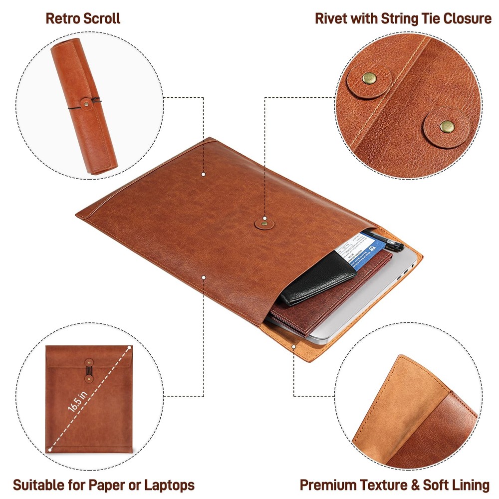 QiXin Brown PU Leather File Folder for Documents,Important 1 PC, Brown-string