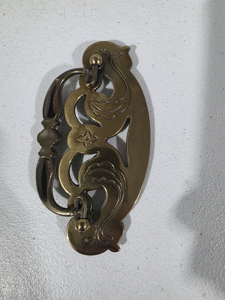 Vintage Brass Ornate Drawer Pull Bail Handle 6” Single No Screws