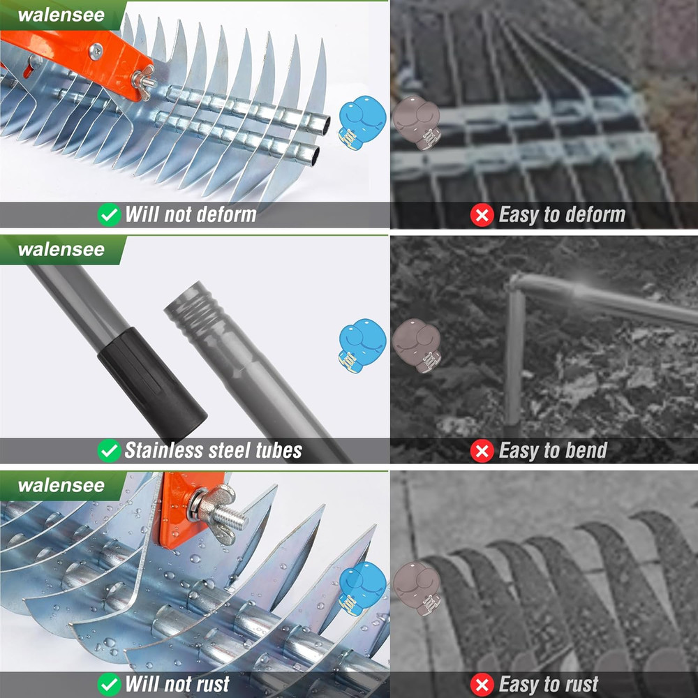 Thatch Rake, 15-Inch Lawn Thatching Rake, Robust Dethatcher Rake, Efficient Stee