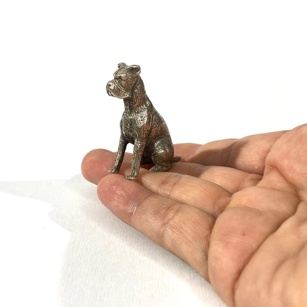 vintage heavy solid silver boxer   miniature ,  dog  figurine