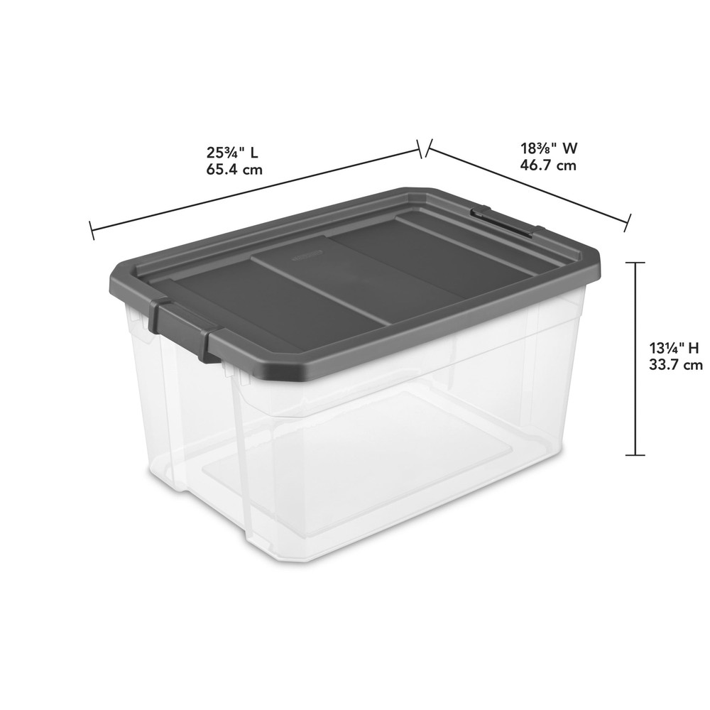 76 Quart Stacker Box, Durable Clear Plastic Bin with Lid, Dark Gray