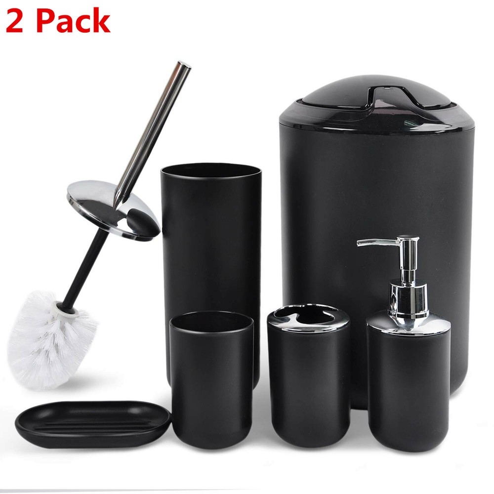 Black Bathroom Accessories Set 6 Piece Bath Ensemble Decorative Countertop 2Pack