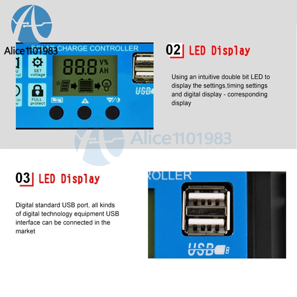 30A Solar Panel Battery Charge Controller 12V/24V LCD Regulator Auto Dual USB