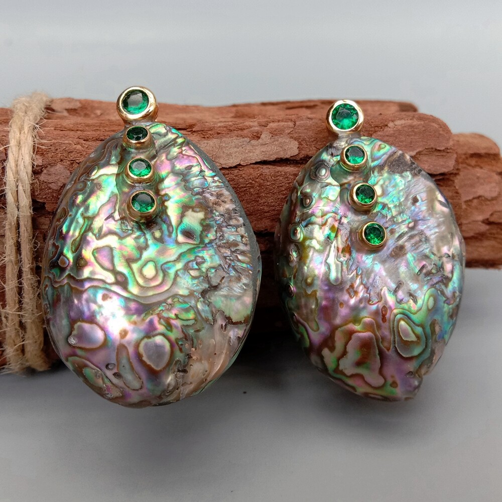 Natural Rainbow Abalone Shell Green Cz pave Stud Earrings