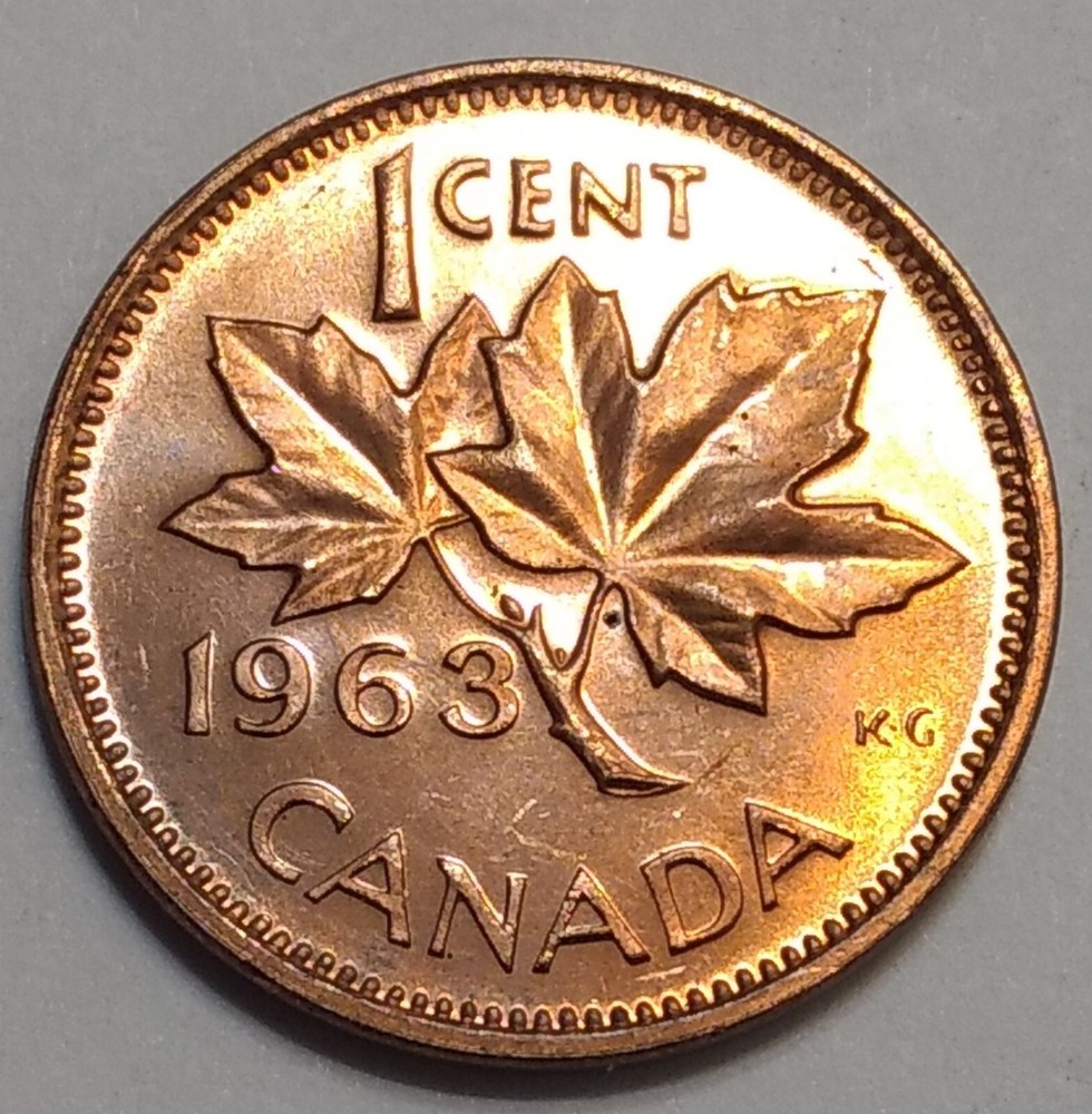 Canada 1963 Cent Mint State ~ RB ~ Toned