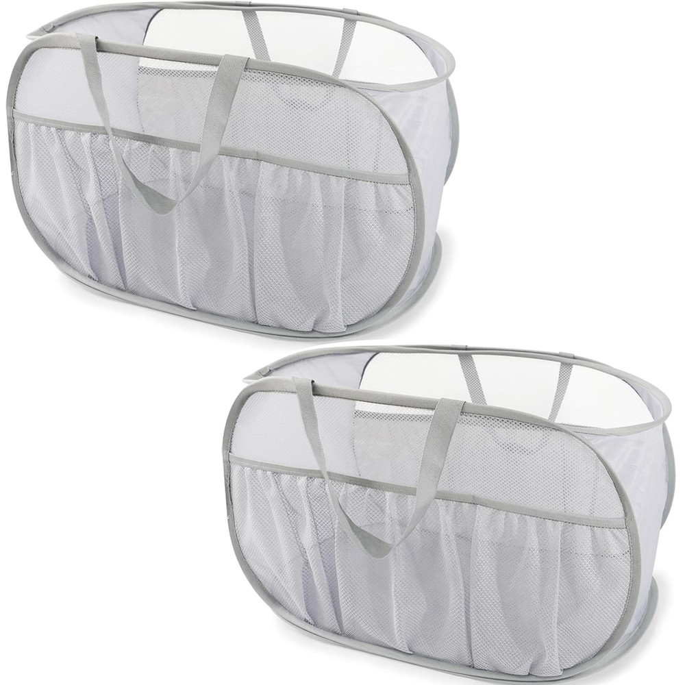 2 Pack Collapsible Laundry Baskets, Upgrade Pop Up Laundry Hamper with Conven...