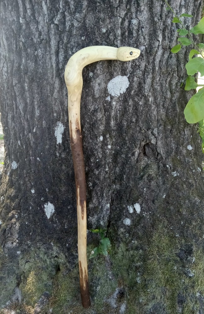 Handmade Unique Viper Snake Walking Cane Solid One Piece Stick