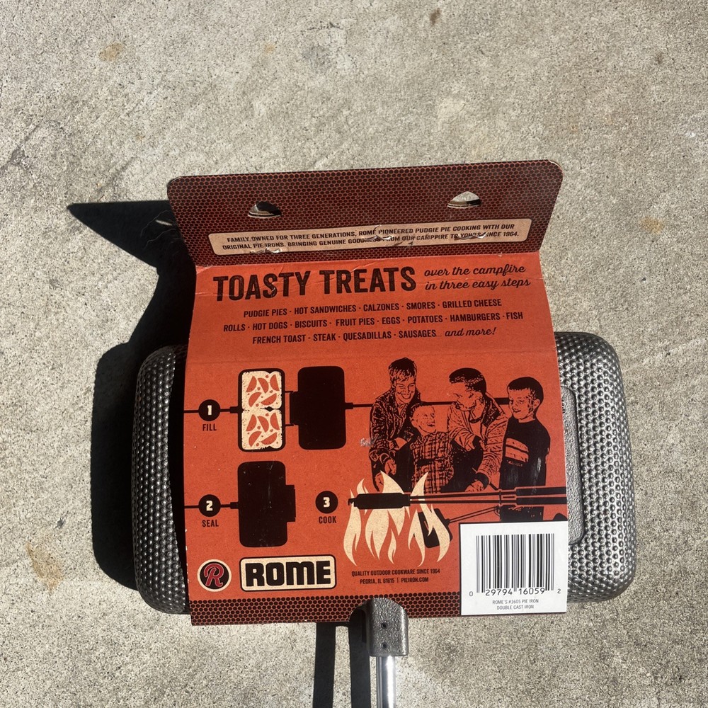 Rome Open Fire Double Pie Iron NOS Mint Condition Cast Iron