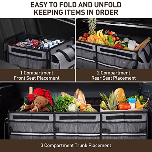 4 in 1 Car Trunk Storage Organizer, Multi Compartment Foldable Trunk Gray