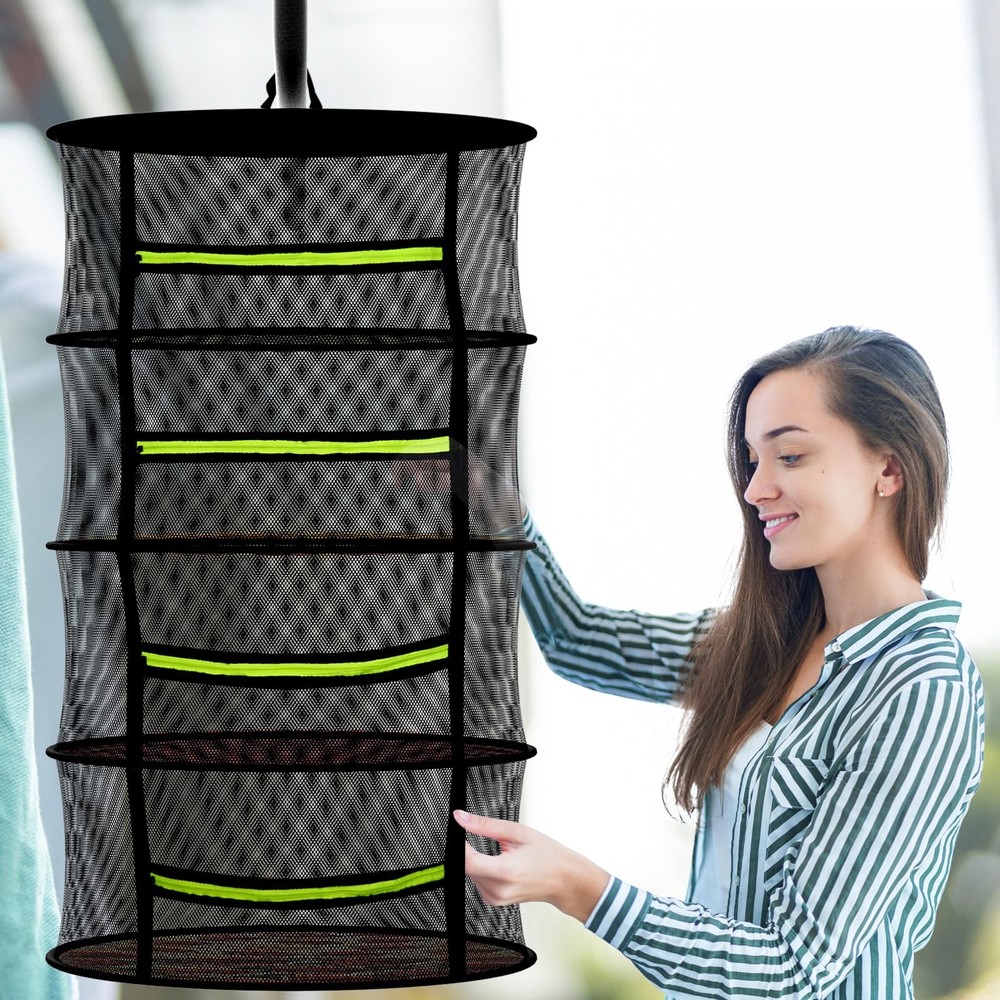 8 Layer Mesh Hanging Herb Drying Rack with Green Zipper Pruning Shears