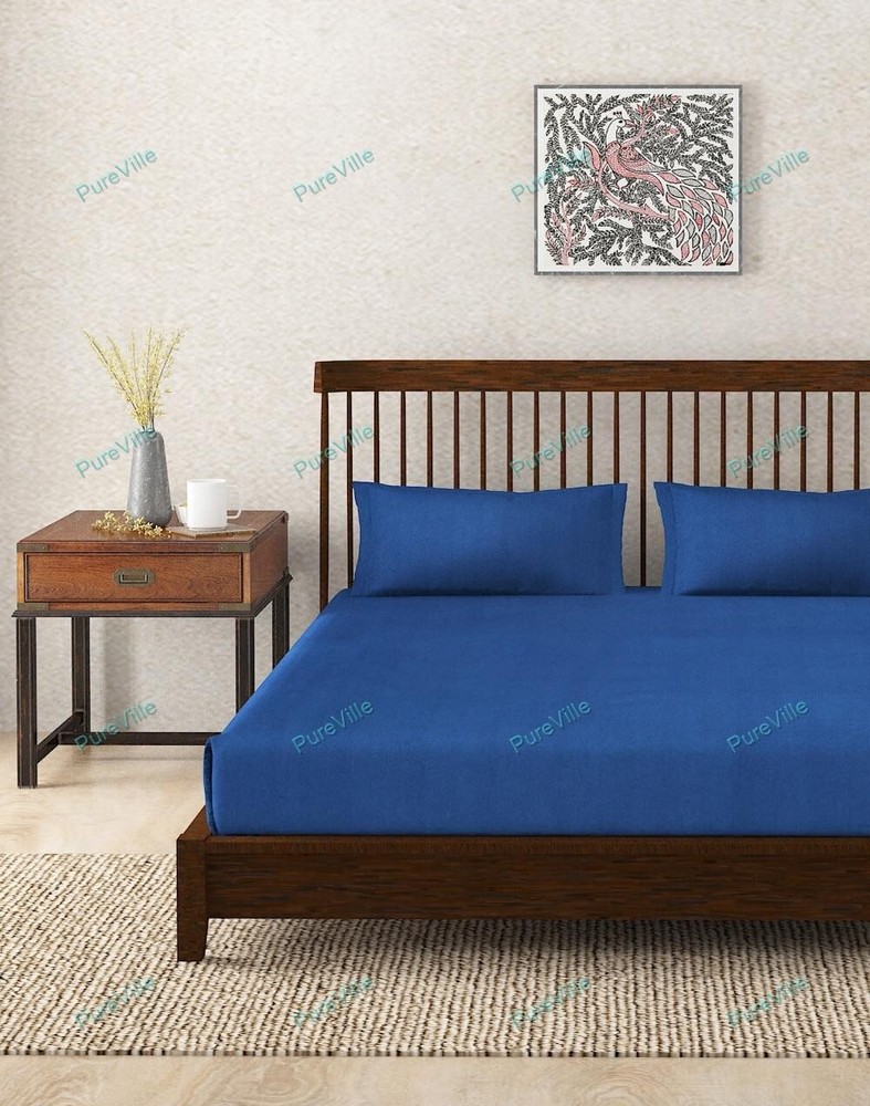 Bed Sheet With Pillow Cover 1800 Count Deep Pocket Microfiber Blue