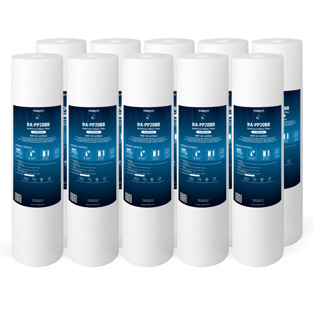 4.5" x 20" Big Blue Sediment 1 Micron Water Filters Cartridges Set of 10