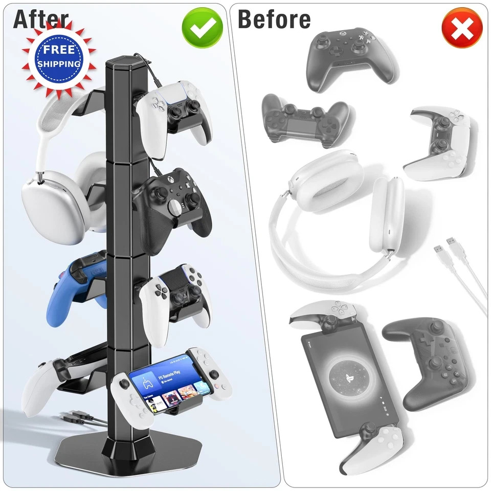 Controller Headset Holder Desk Charger Cable Organizer PS5 Xbox PS4 Switch