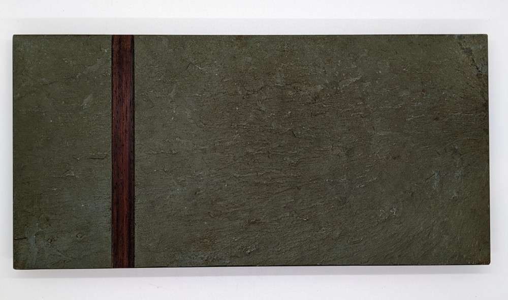 MODERNIST PATRICK KENNEDY VERMONT SLATE SUSHI CANDLE CHEESE PLATE W/ WOOD INLAY