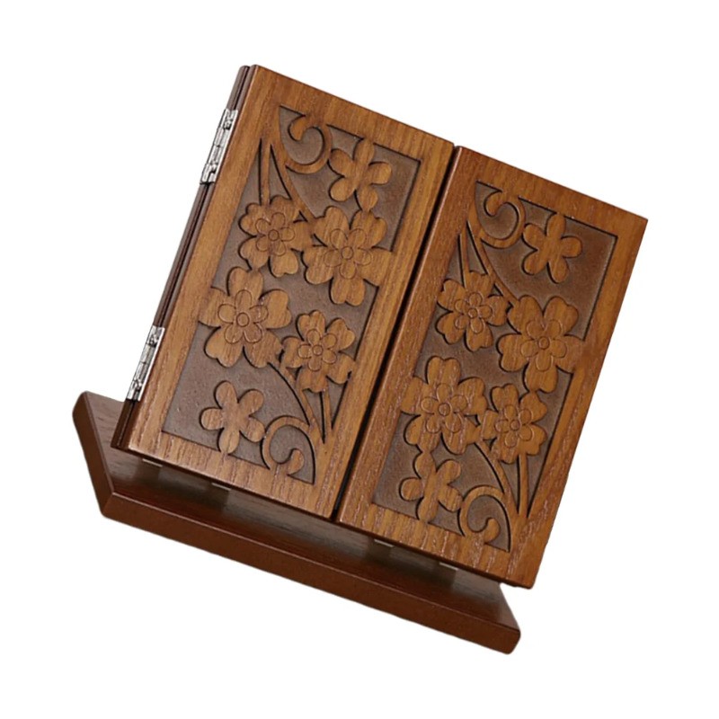 7.07" Foldable Three Sided Wooden Base Mirror Handcarved Desktop Makeup Mirrors