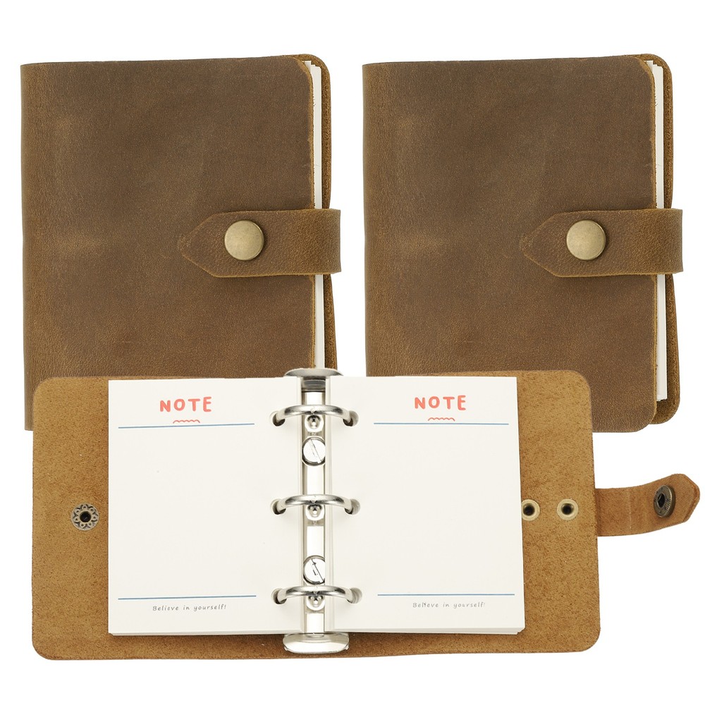 A9 Leather Journal, 2Pcs 3 Ring Notebook Binder Planner Loose Leaf, Brown