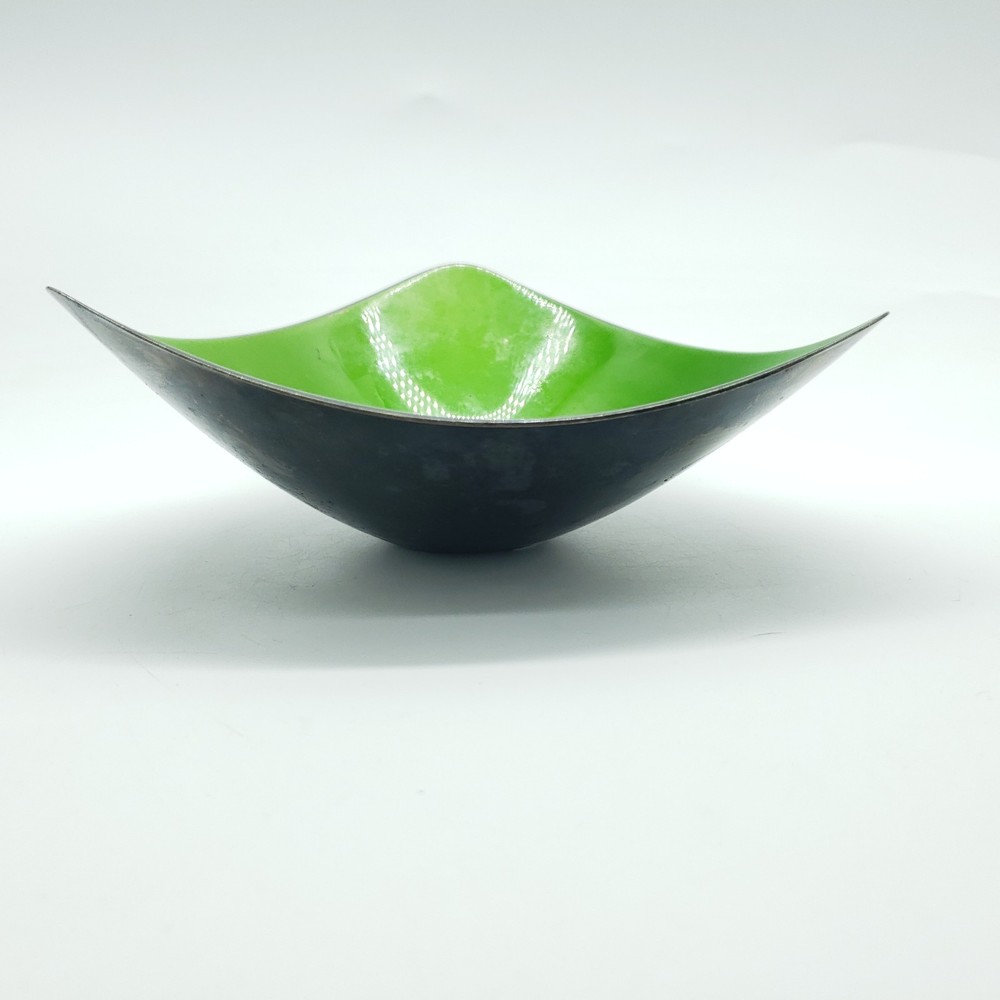 Reed & Barton Triangle Shaped Bowl #241 Green Enamel Silver-plated