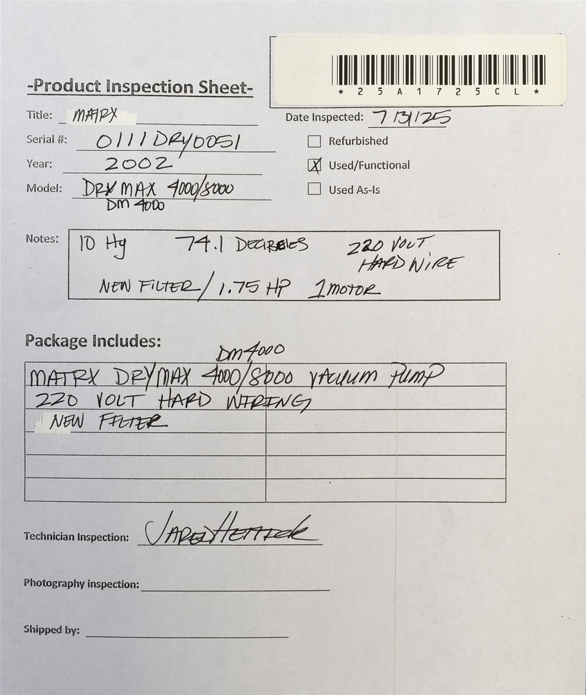 Matrx DryMax Dental Vacuum Pump Operatory Suction System