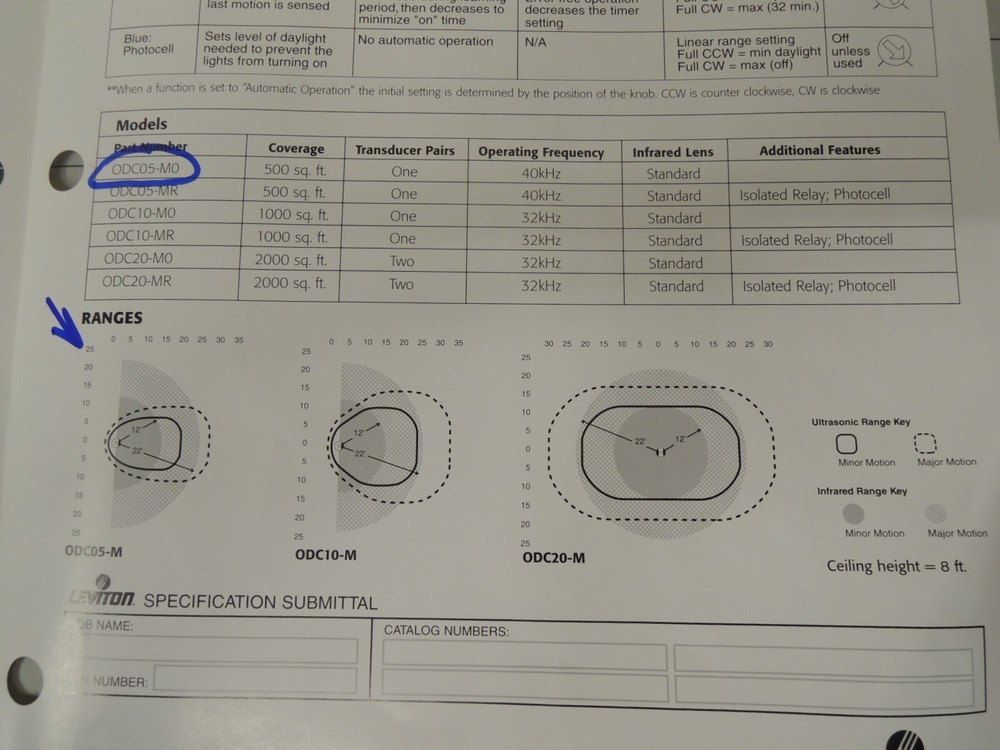 LEVITON ODC05-M0W MULTI-TECH CEILING MOUNT OCCUPANCY SENSOR, 500-SQFT, 24-VDC