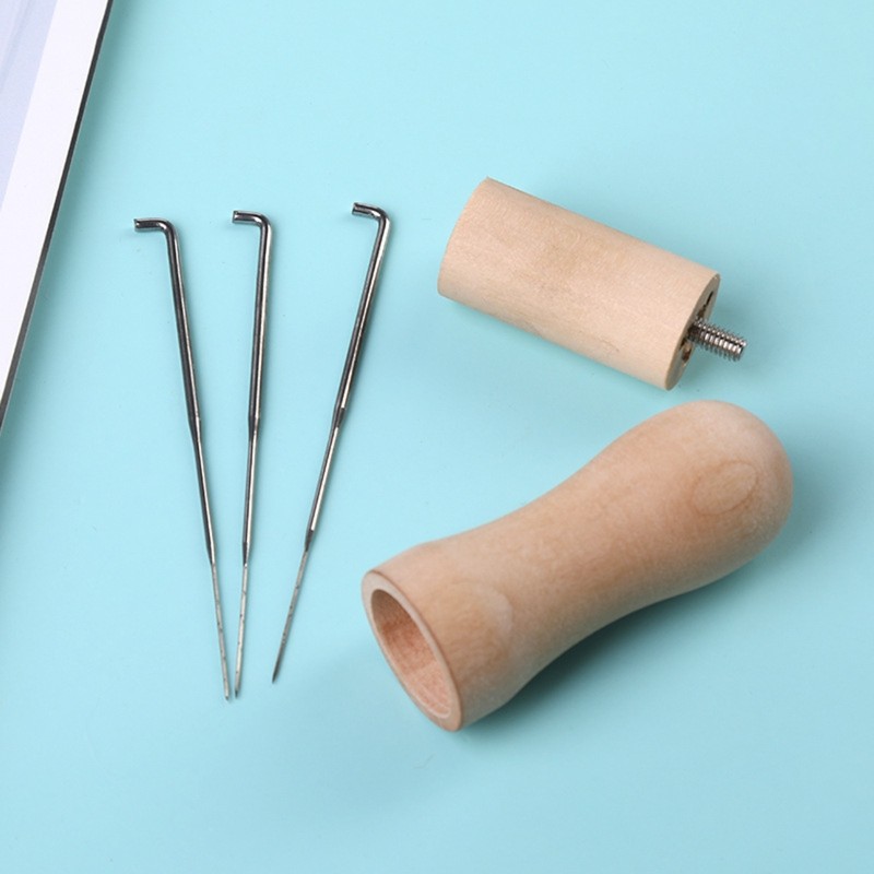 Wool Felting Needles 3 Needle with Solid Wooden Handle Awl Craft Tools