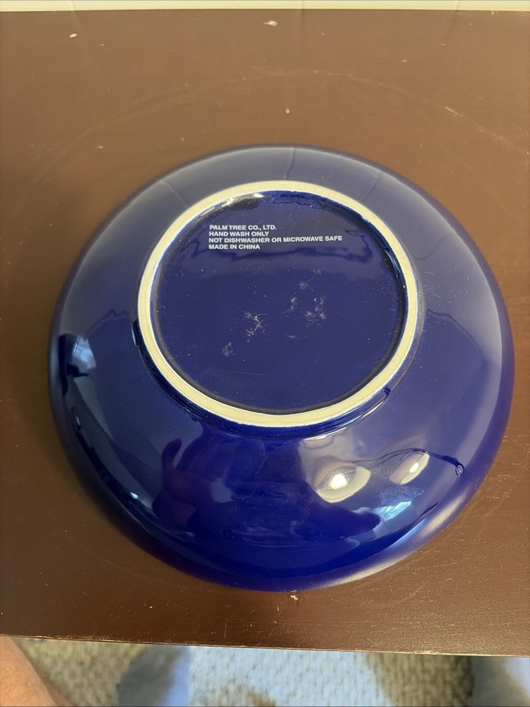 Blue Ceramic Menorah Serving Bowl Made By Palm Tree Co.