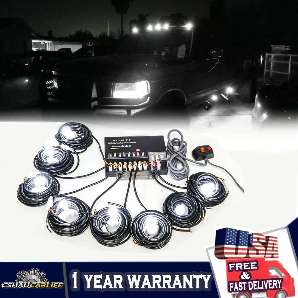 8 HID Bulbs Hide Away Strobe Light Headlight Kit Emergency Warning System White