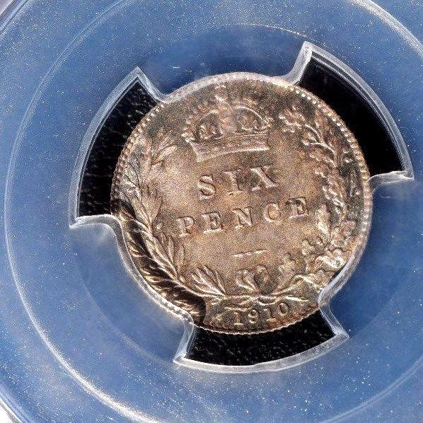 1910 Great Britain 6 Pence, PCGS MS 64