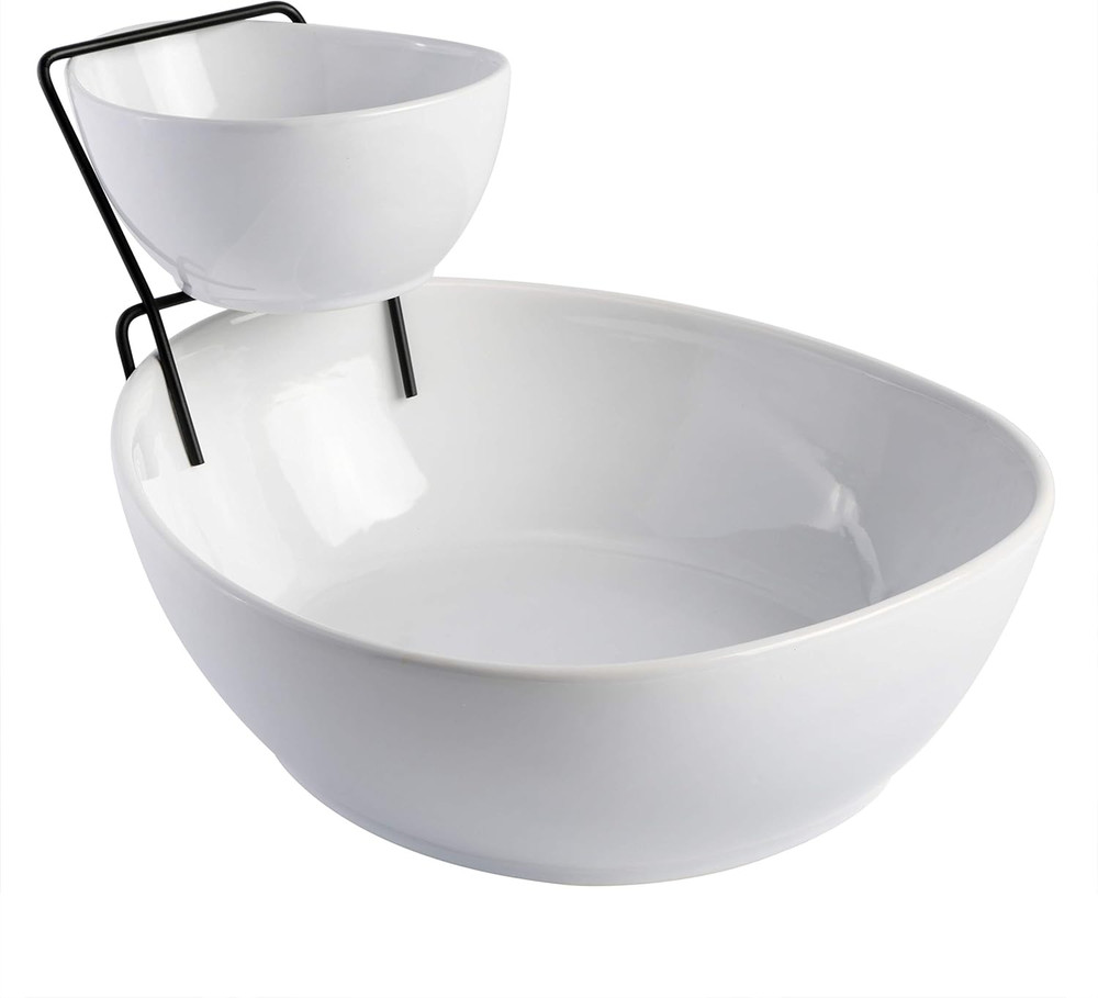 Gracious Dining Dinnerware, 3Pc Chip & Dip Set with Metal Rack, White, 101989.03
