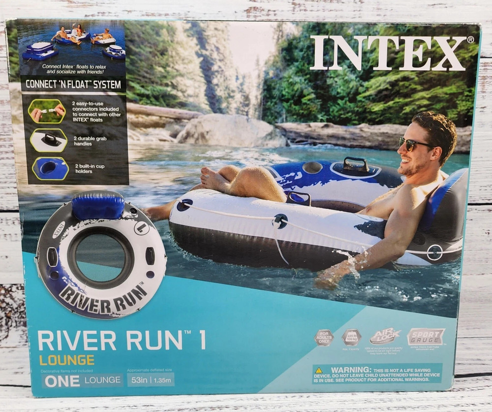 NEW River Run 1 Lounge Raft 53" Inflatable Connect & Float Cup Holder Handle