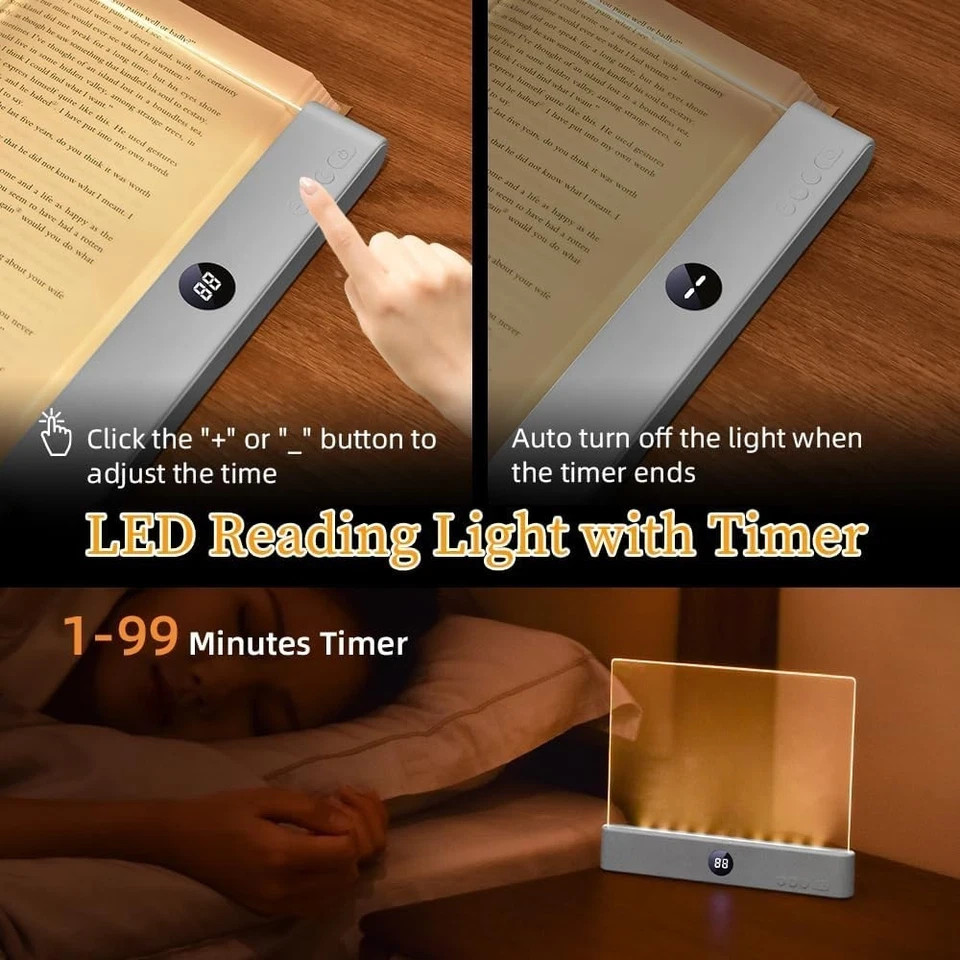 Rechargeable Clear LED Flat Book Light with 3 Color Modes & Timer