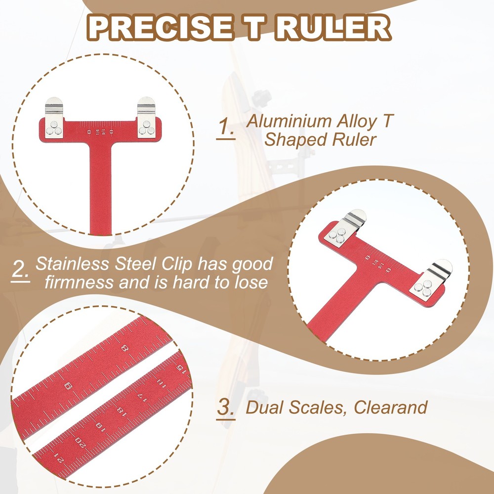 Archery Bow Square, T-Shape Ruler Turning Bow String Measurement Tool Red