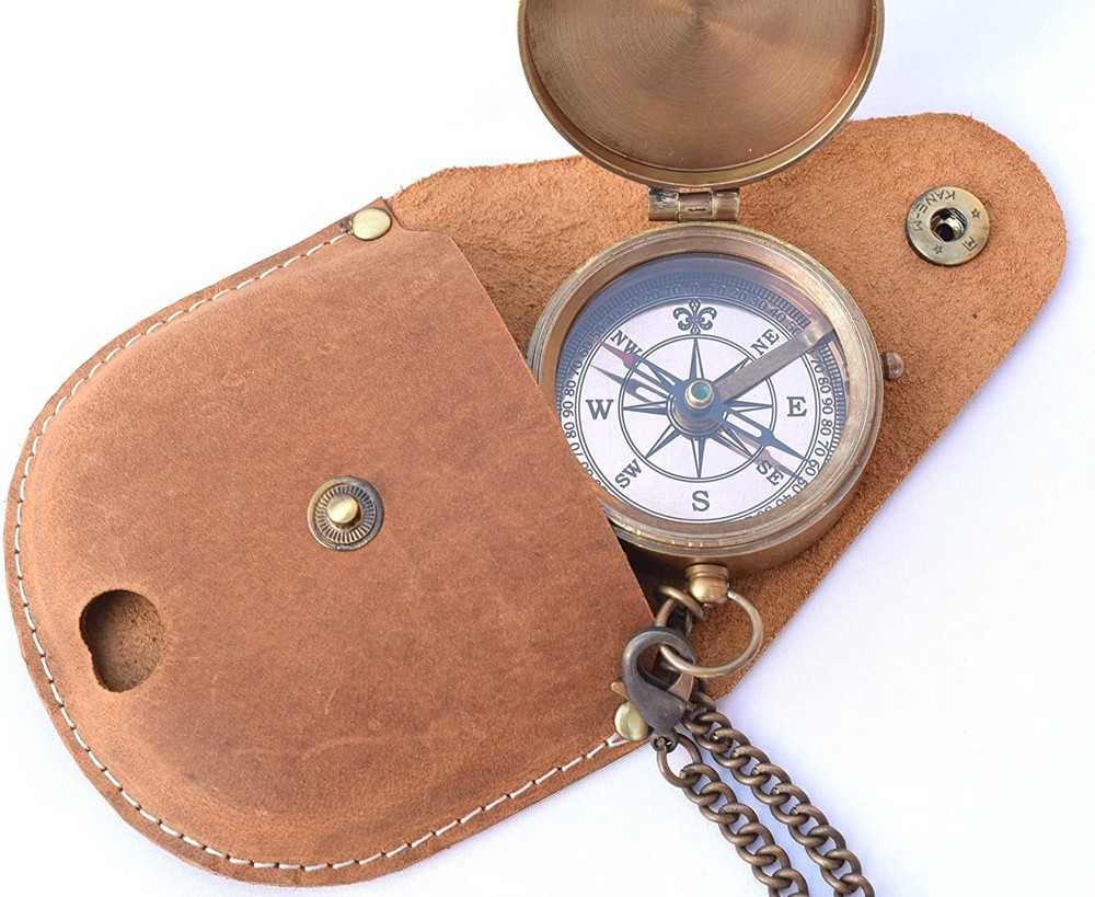 Vintage Solid Brass Pocket Compass Engineering Directional Magnetic Compass Gift