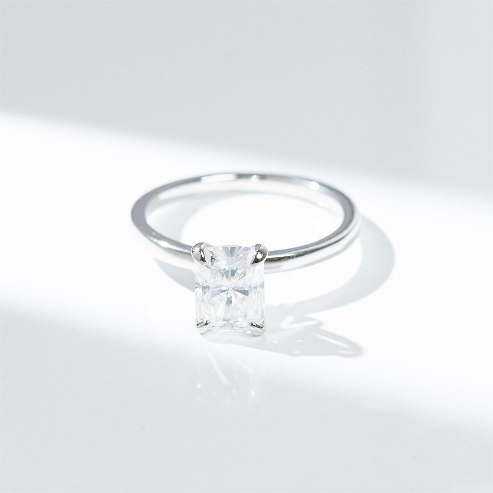 Real 2CT Radiant Cut VVS1 D Moissanite Solitaire Wedding Ring Solid 925 Silver