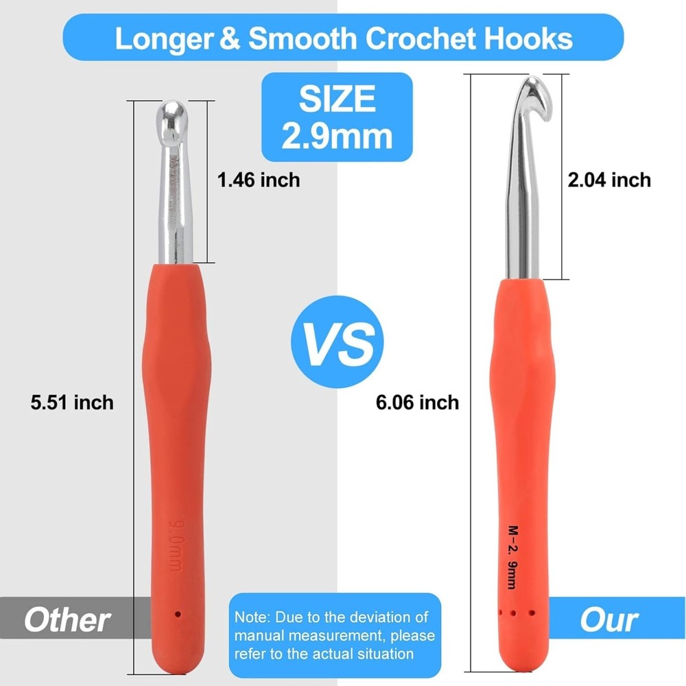 Professional Extra Long 9mm Crochet Hooks, Ergonomic Handle Set for Beginners...