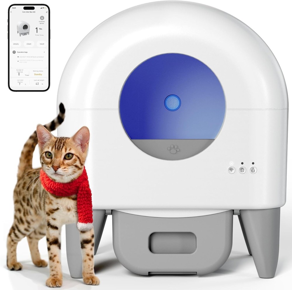 Self Cleaning Cat Litter Box Automatic 95L APP Control w/Rolls Garbage Bags Grey