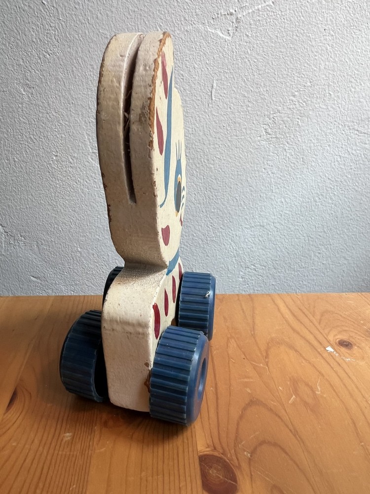 Cute Vintage Pull Toy Plastic Red Wheels