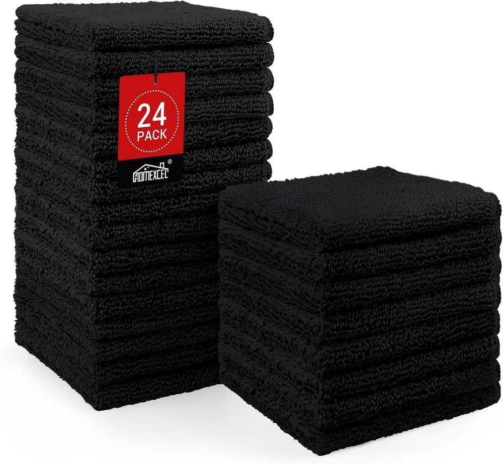 Black Washcloths 24 Pack Highly Absorbent & Soft Microfiber Face Towel Makeup
