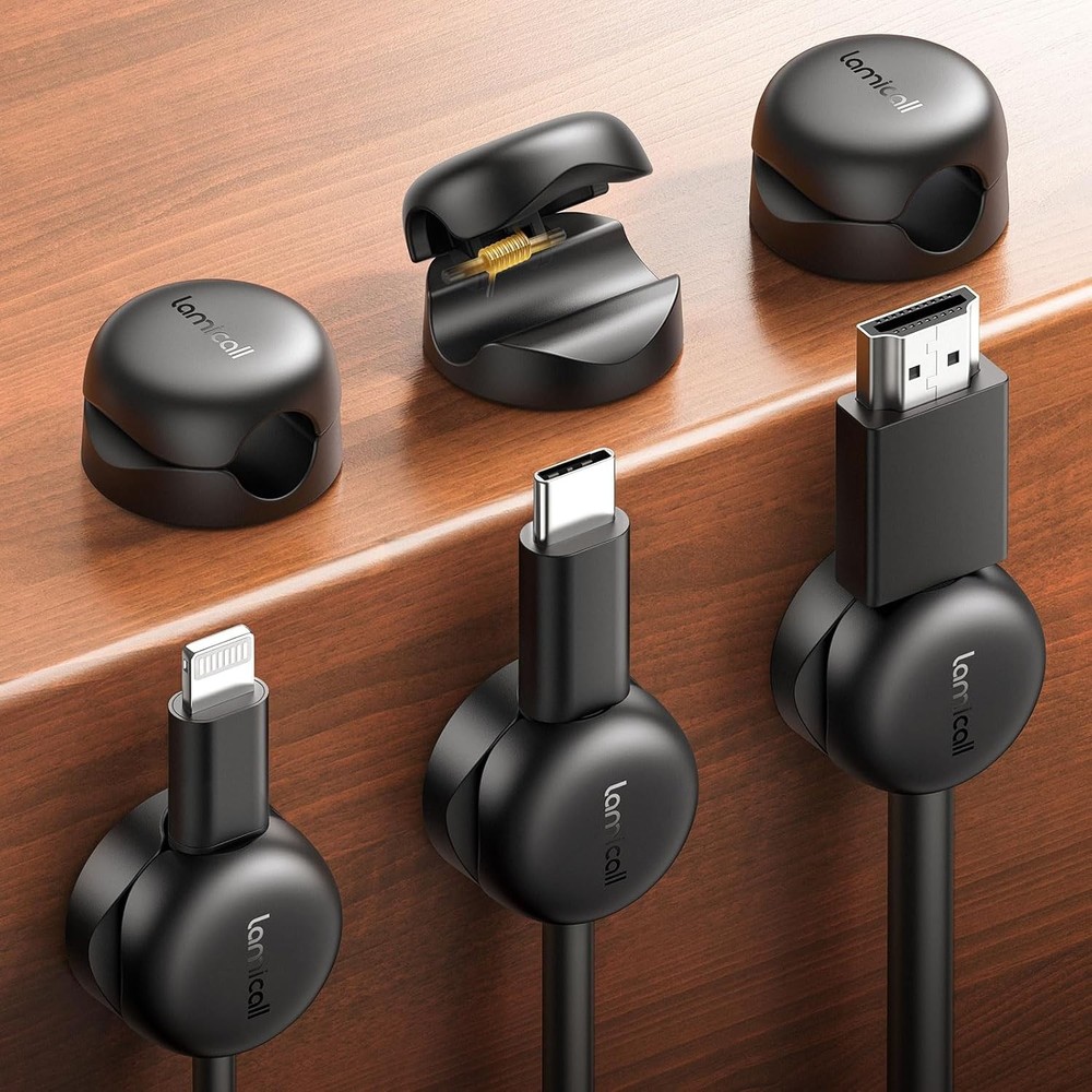 Compact Spring Cable Management Clips - 6Pack for Desk & Nightstand Organization