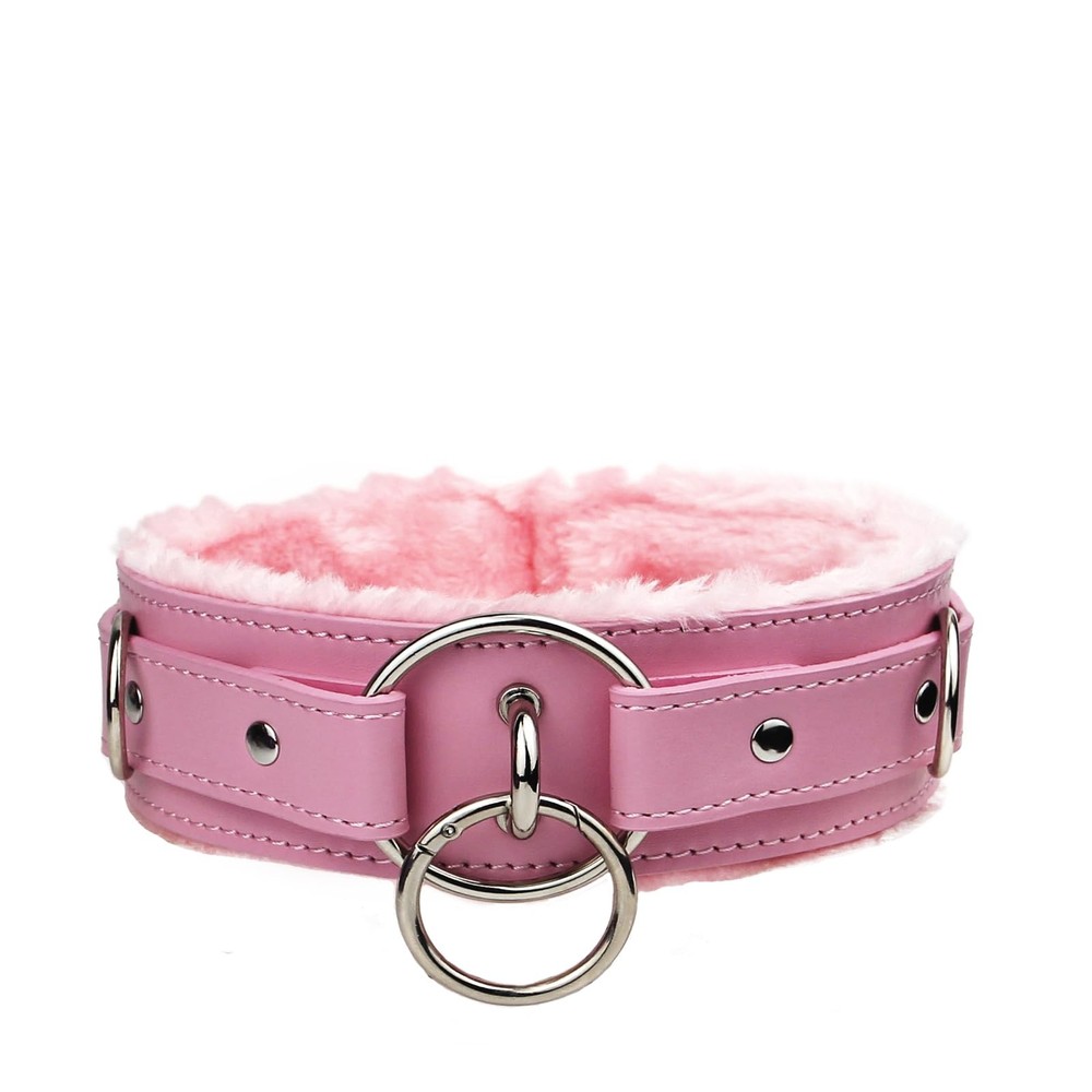 Leather choker Collar with Lock Adjustable Size for women Medium, A1, Pink