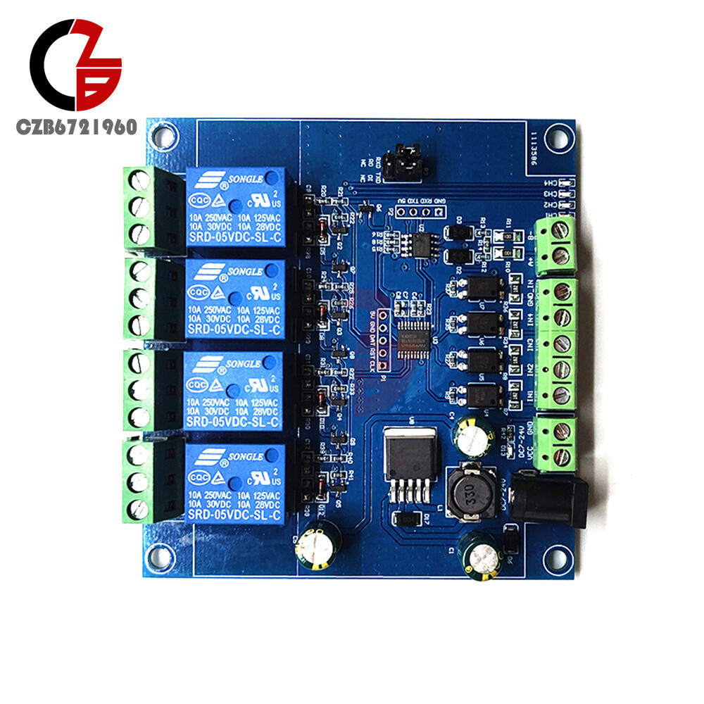 DC7 -24V Modbus Rtu 4 Channel Relay Module Switch input output RS485/TTL UART
