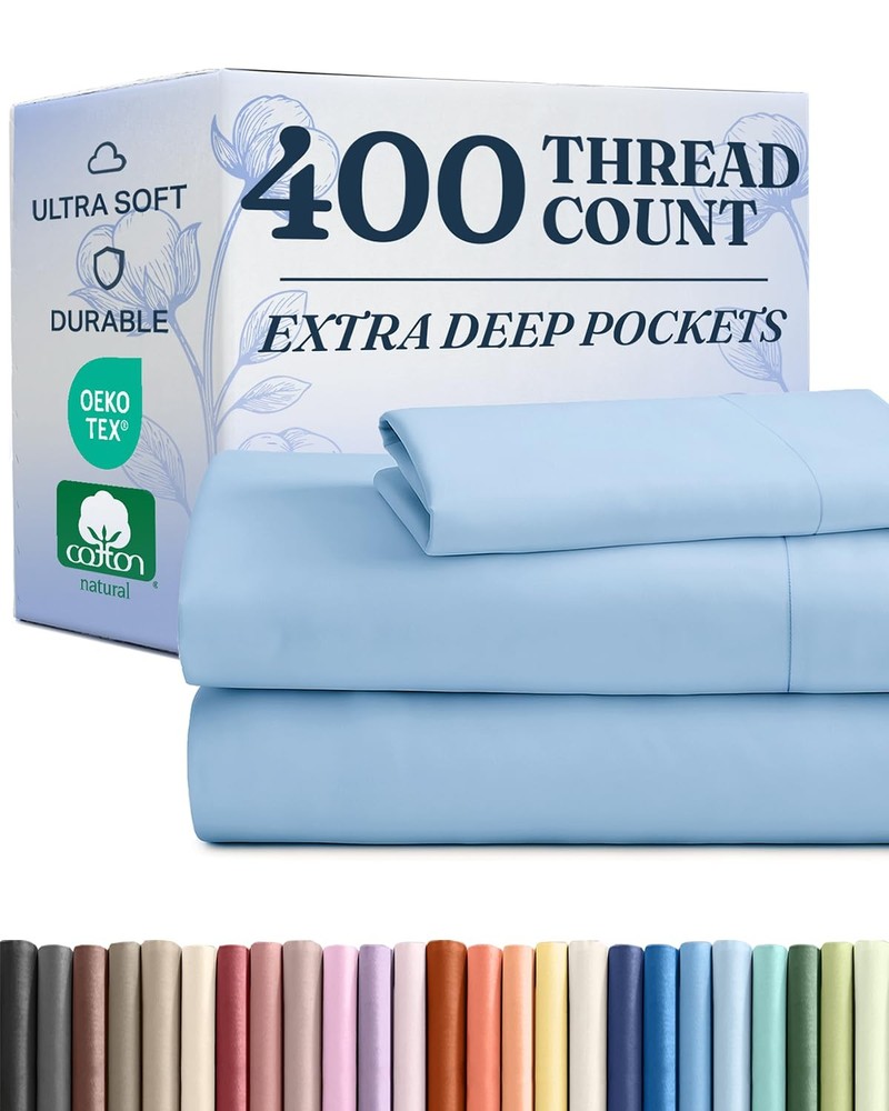 Extra Deep Pockets 400 Thread Count 100% Cotton 3 Piece Twin Size Bedding She...