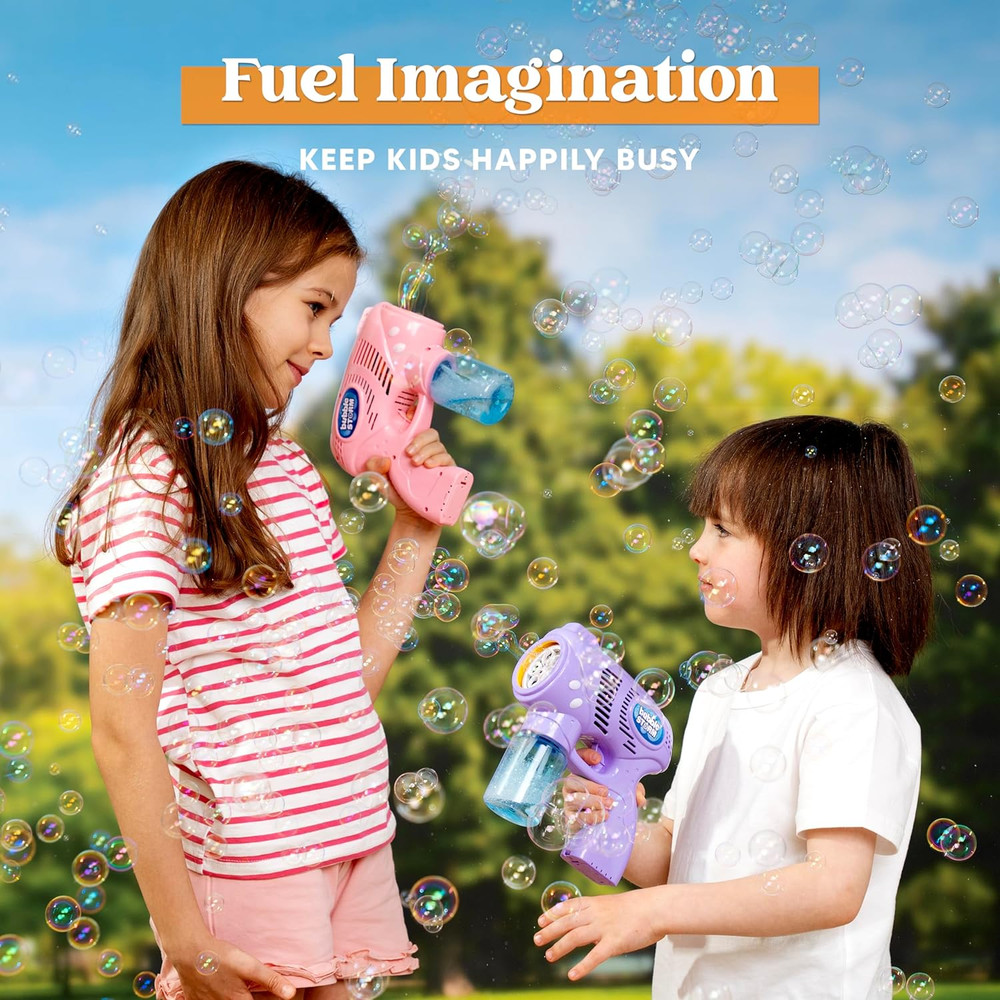2 Bubble Guns with 2 Bottles Bubble Refill Solution, Bubble Machine Gun for K...