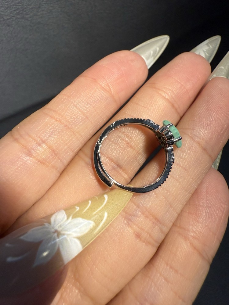 Natural Hubei Turquoise Square Ring / Silver- plated/adjustable