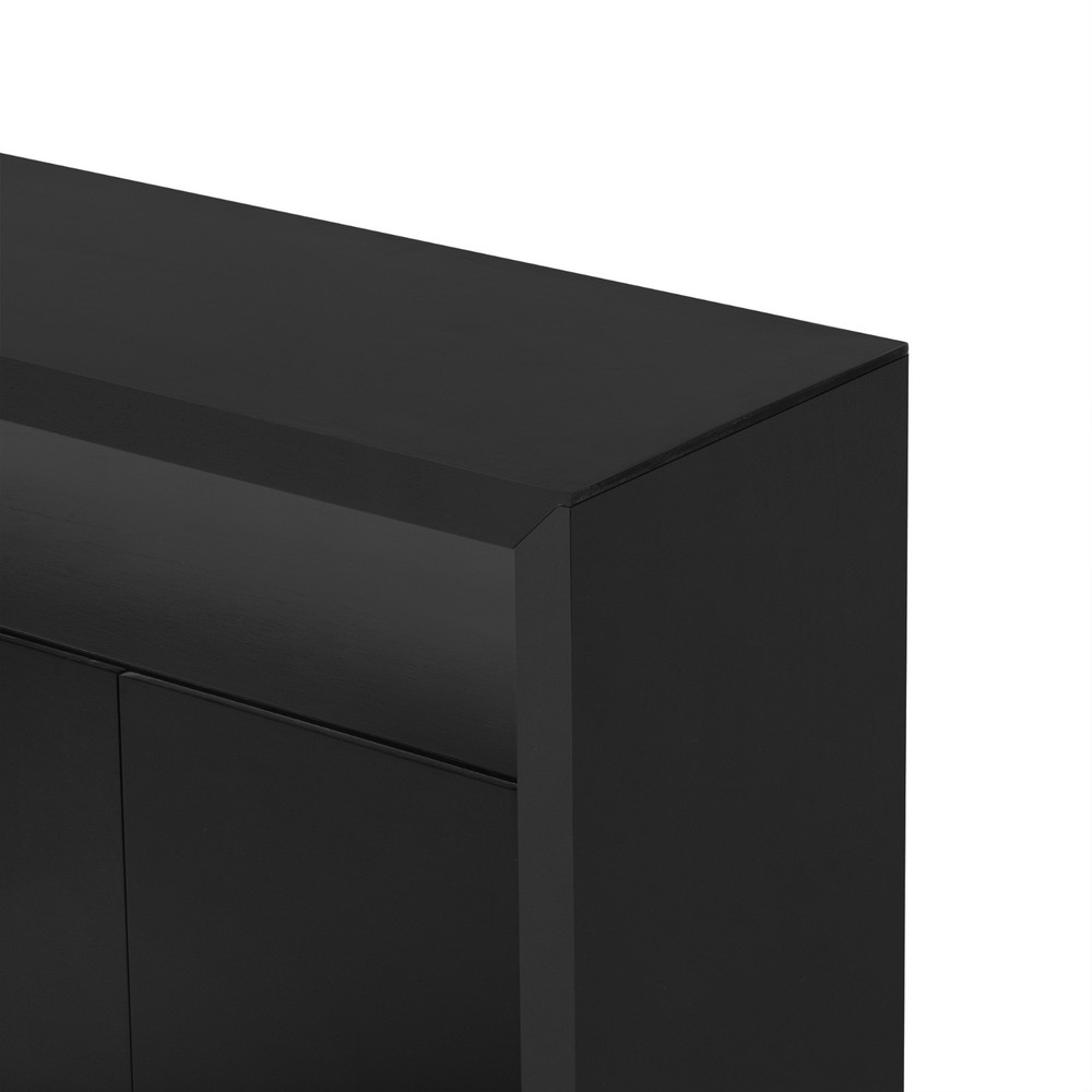 60" Modern Minimalist Solid Wood Veneer Sideboard (4 Doors+Open Shelf, Natural