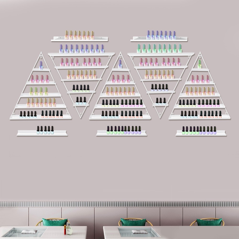 10-Piece Wall-Mounted Triangular Nail Polish Display Rack with 5 Tiers