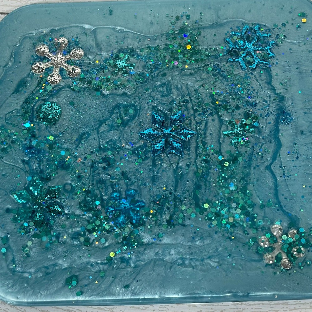 Blue Winter Resin Serving Tray Cutting Board