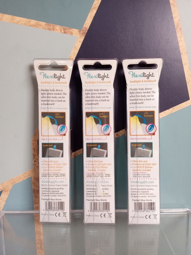 Flexilight Bookmark/Booklight Thinking Gifts LED - BLUE WORDS - 3 Pack