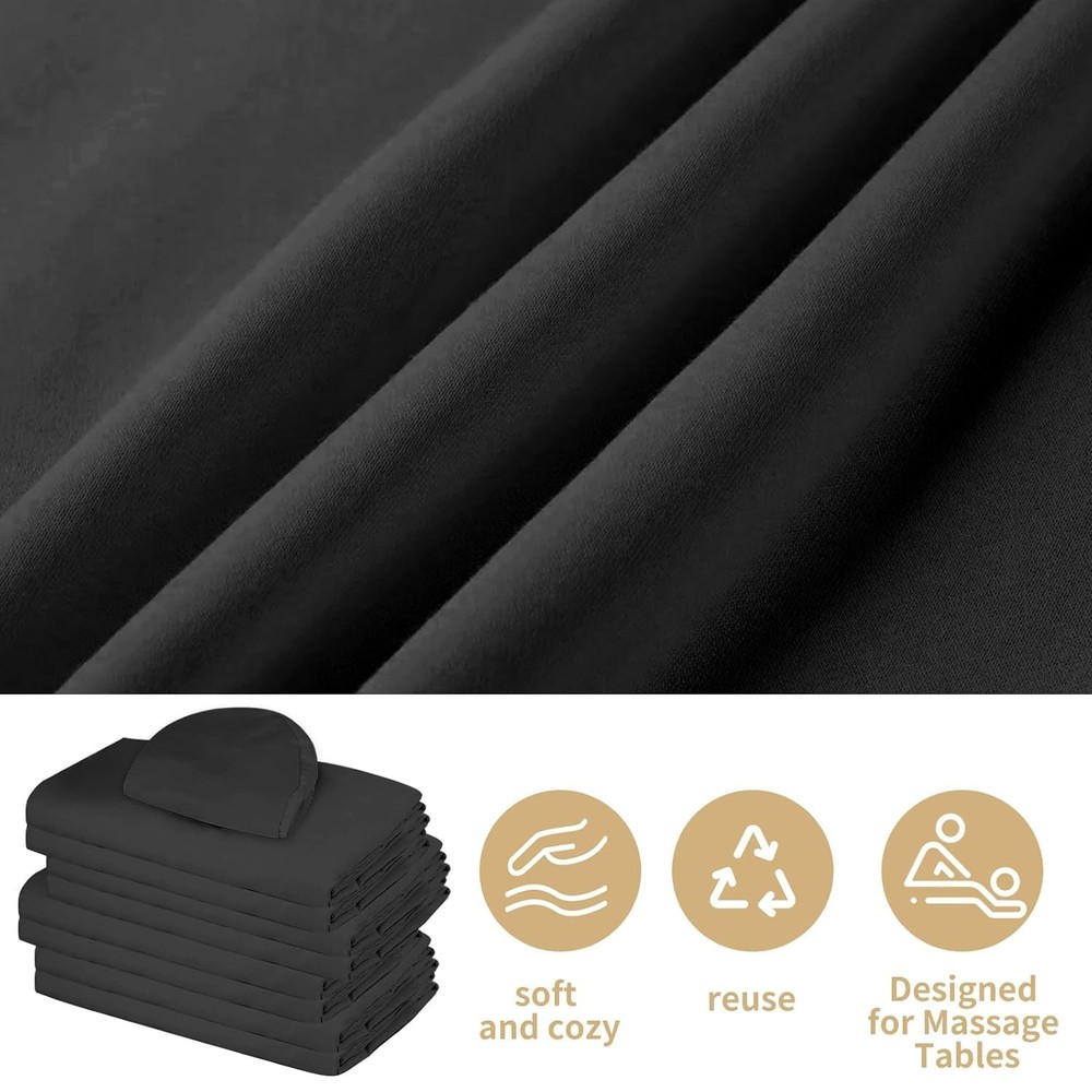 Durable Black Microfiber Massage Table Cover Set - 4 Sets, Washable & Reusable